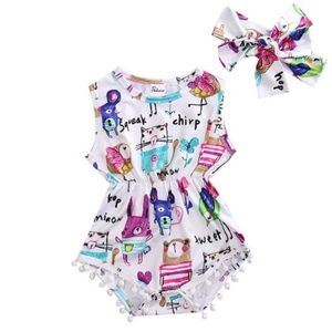 Adorable summer romper with matching head wrap/tie